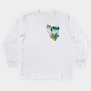 Cartoon Frog in Poket - Nature and Gardening Kids Long Sleeve T-Shirt